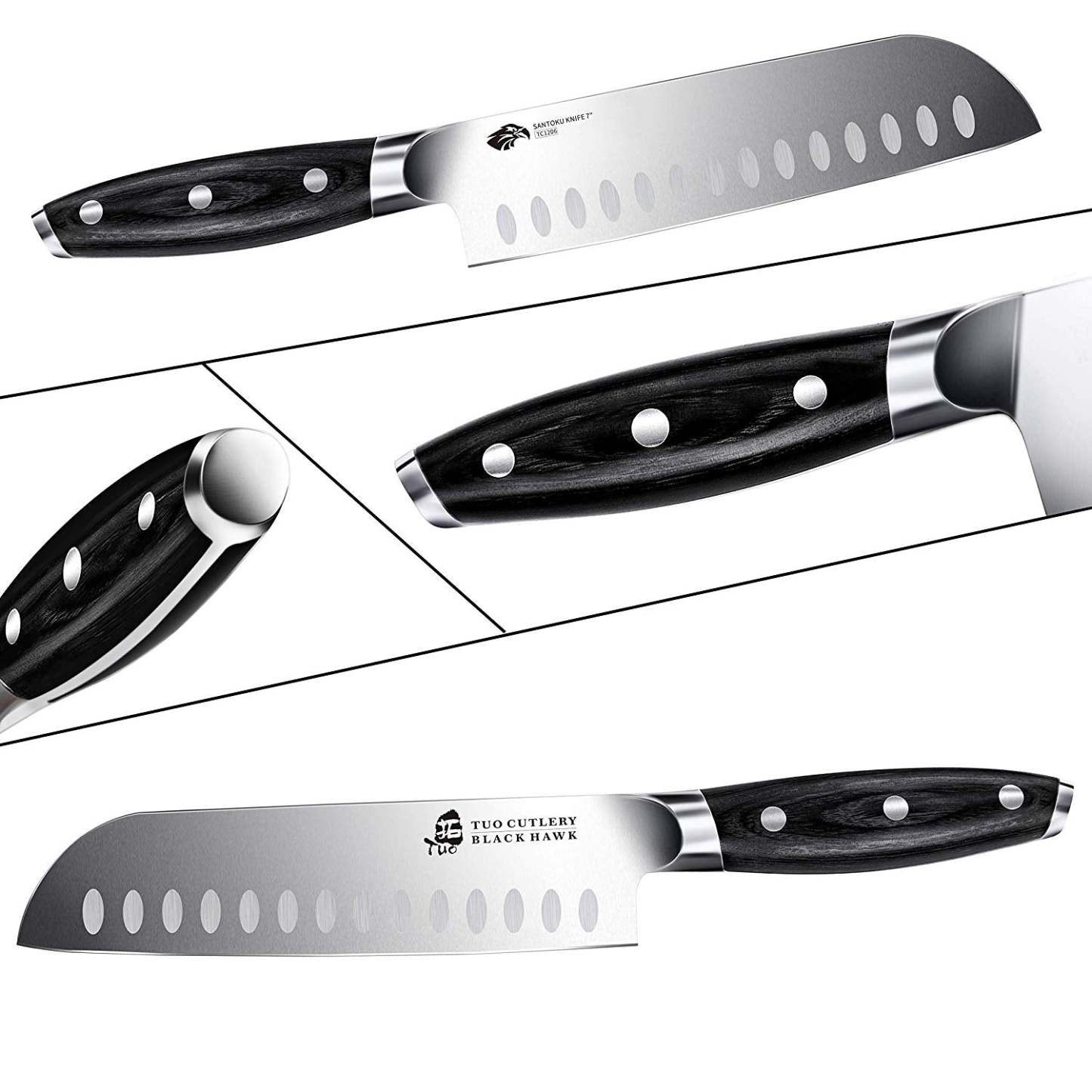TCT1206 Santoku 7"-Ultra Sharp Asian Knife Japanese Chefs Knives - German HC Steel-TUO Cutlery