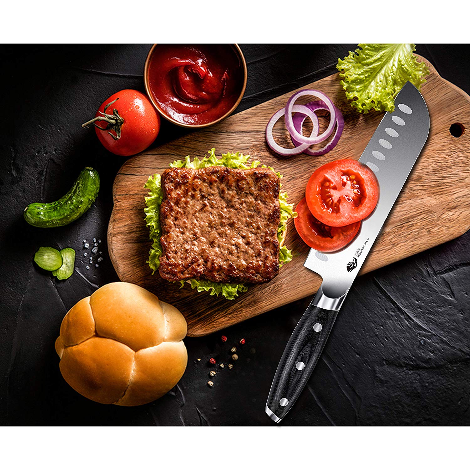 TCT1206 Santoku 7"-Ultra Sharp Asian Knife Japanese Chefs Knives - German HC Steel-TUO Cutlery