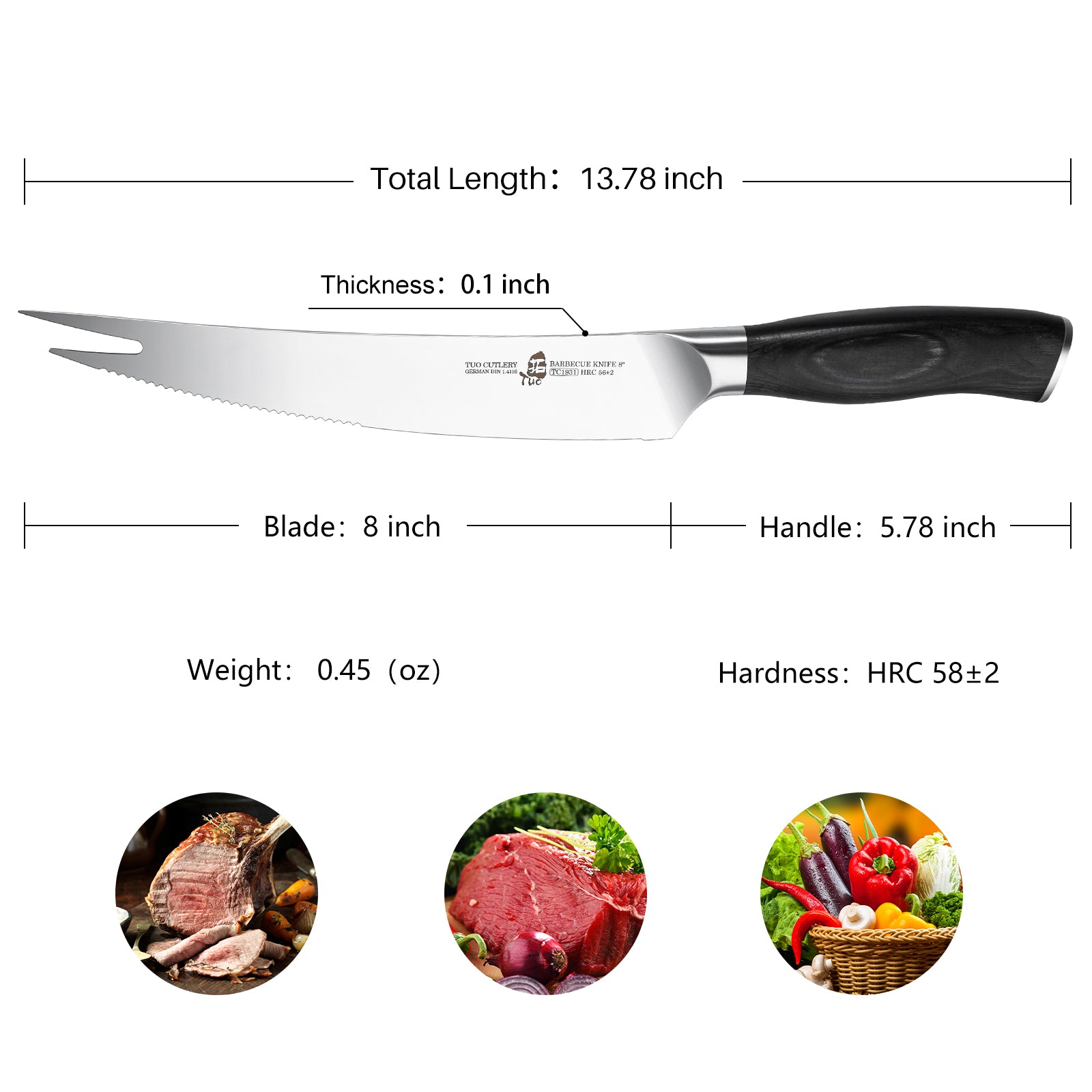 TC1931 Barbecue 8''-Serrated Meat Carving Knife Roast Knife & Fork Tip-TUO Cutlery