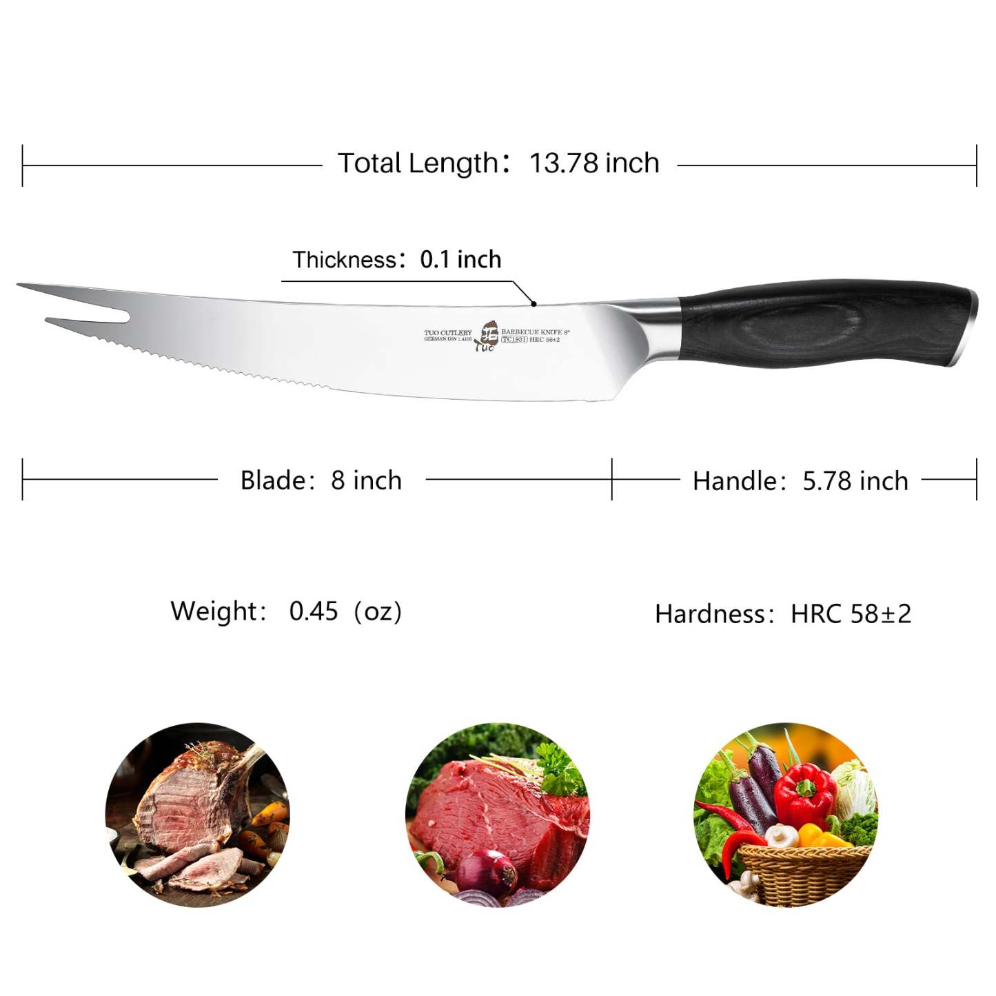 TC1931 Barbecue 8''-Serrated Meat Carving Knife Roast Knife & Fork Tip-TUO Cutlery