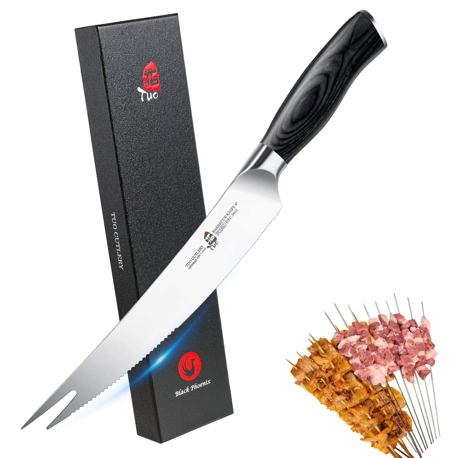 TC1931 Barbecue 8''-Serrated Meat Carving Knife Roast Knife & Fork Tip-TUO Cutlery