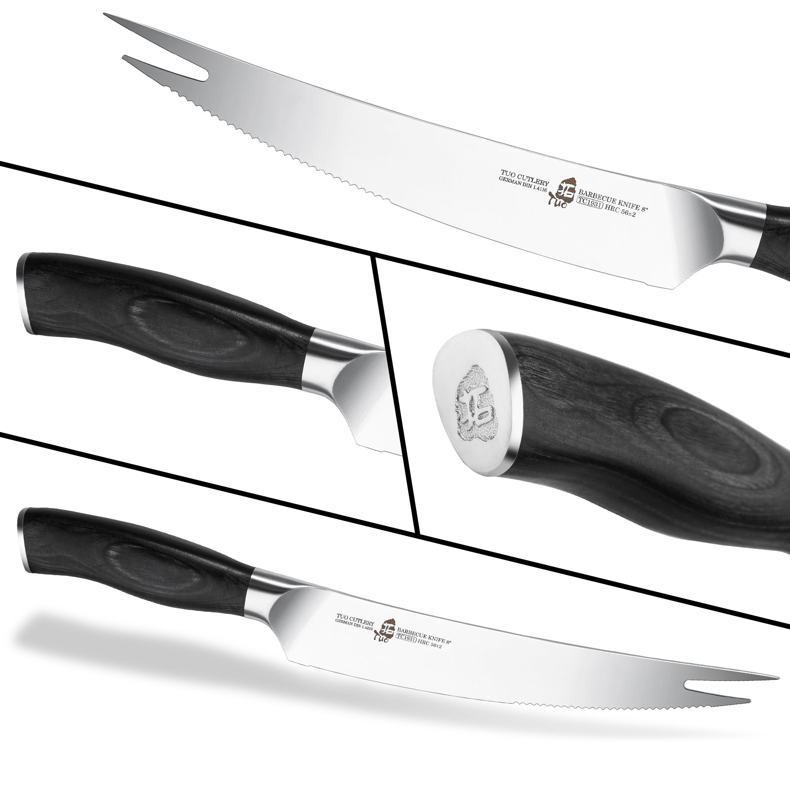 TC1931 Barbecue 8''-Serrated Meat Carving Knife Roast Knife & Fork Tip-TUO Cutlery