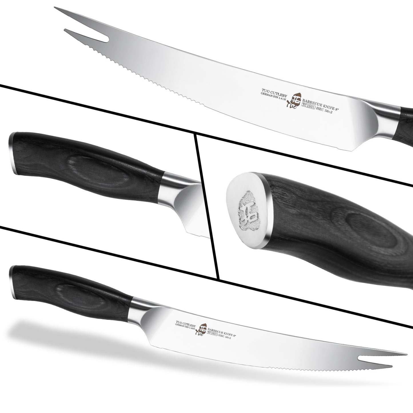 TC1931 Barbecue 8''-Serrated Meat Carving Knife Roast Knife & Fork Tip-TUO Cutlery