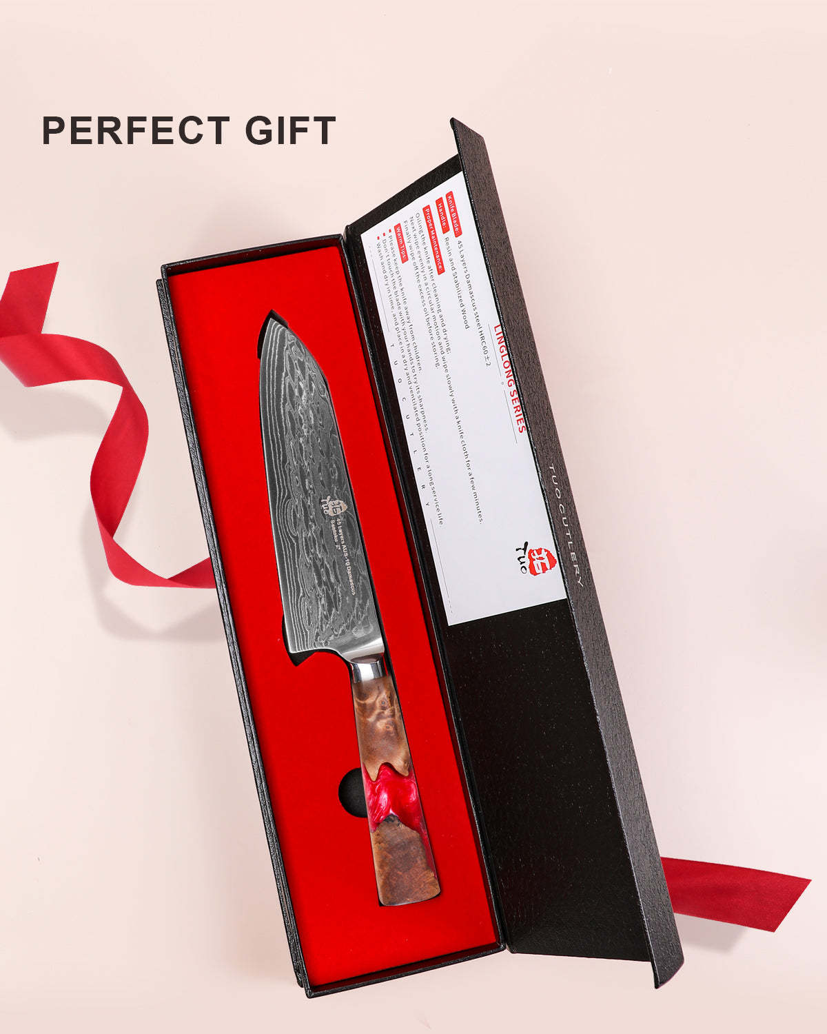 TC2303 TUO 7 inch Professional Janpaness Santoku Knife, 45-layers AUS-10 High Carbon, Gift Box for Family Restaurant, Linglong series-TUO Cutlery