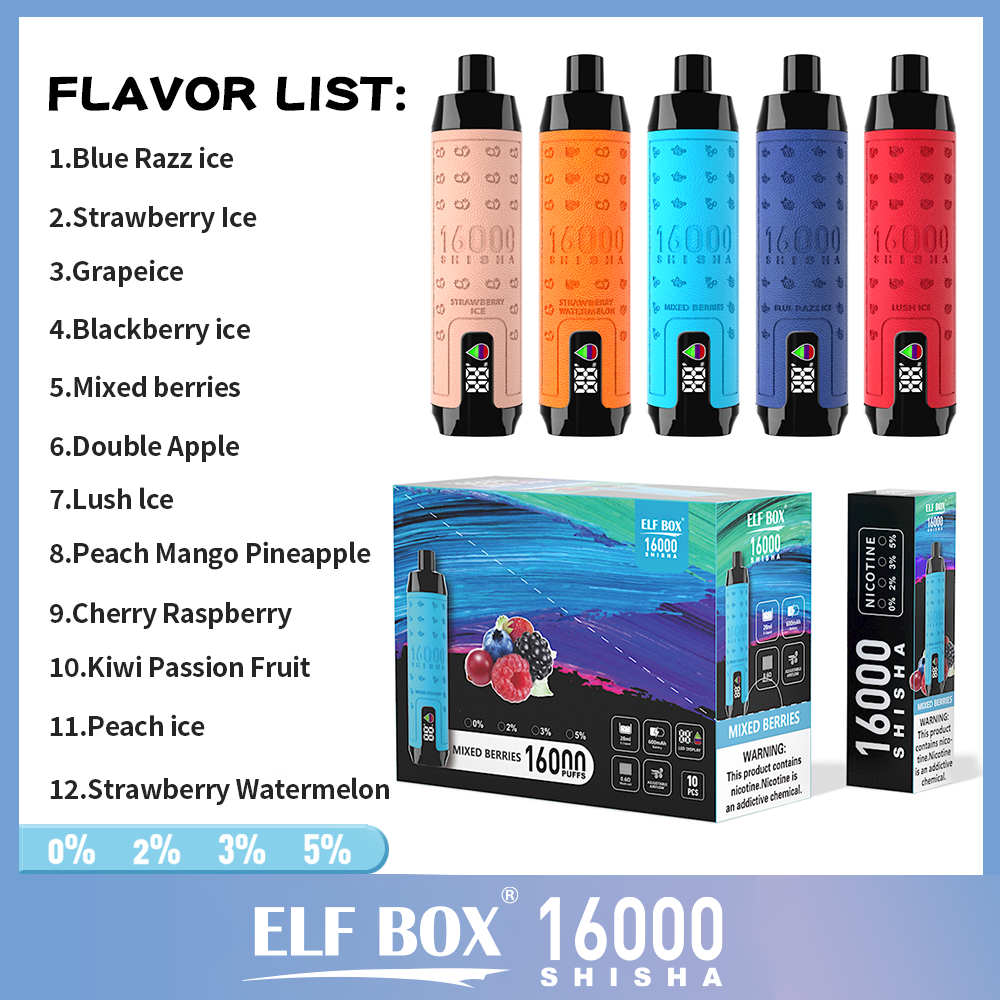 ELF BOX 16000 16K PUFFS SHISHA LEATHER WRAPPING 0% 2% 3% 5% NICOTINE DISPOSABLE VAPE