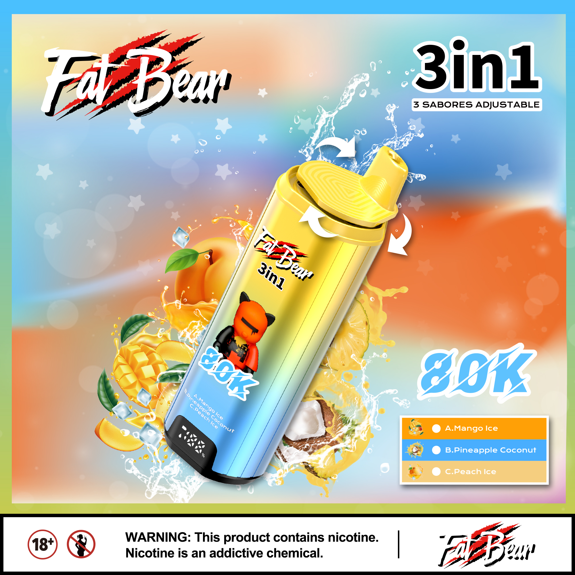 EU Hot Sale Fat Bear 80000 Puffs 3 in 1 Vaper Disposable Electronic Cigarette Vape Pen Rechargeable