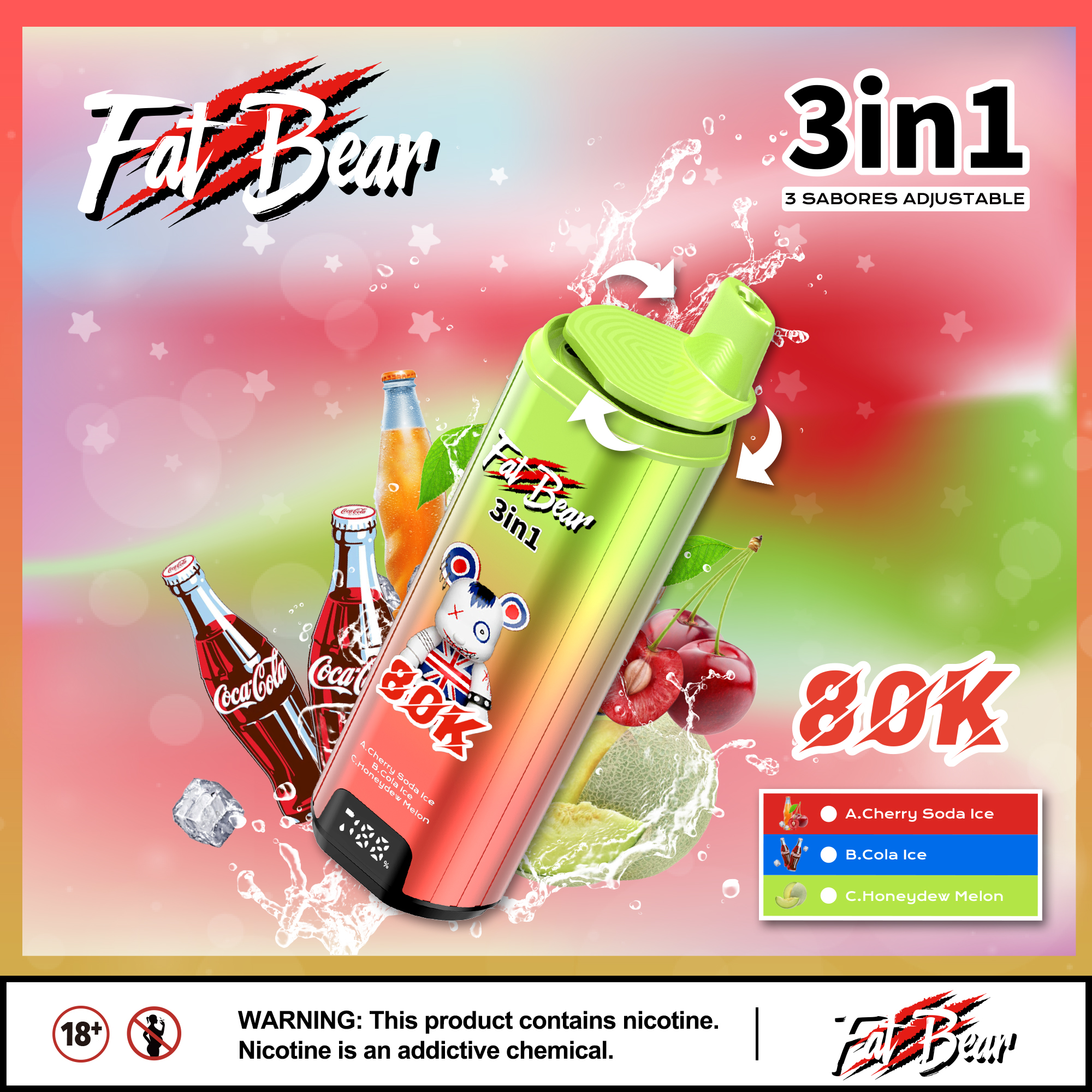 EU Hot Sale Fat Bear 80000 Puffs 3 in 1 Vaper Disposable Electronic Cigarette Vape Pen Rechargeable