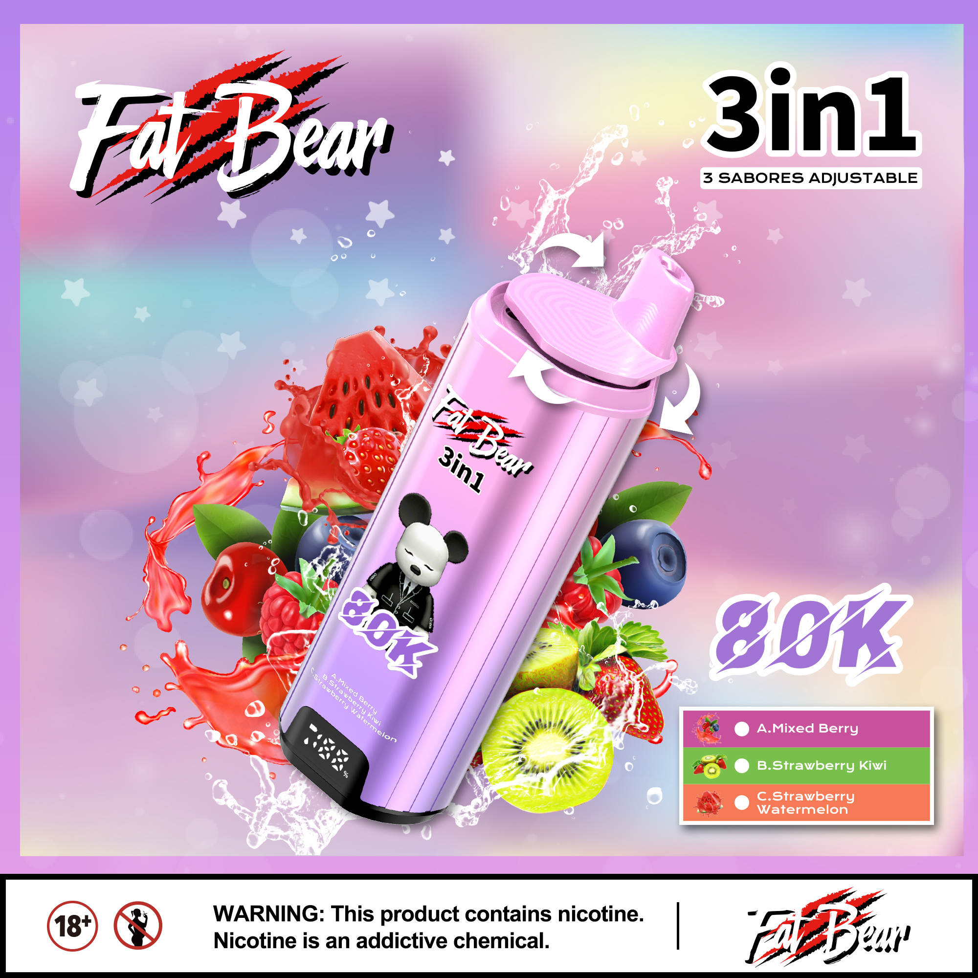 EU Hot Sale Fat Bear 80000 Puffs 3 in 1 Vaper Disposable Electronic Cigarette Vape Pen Rechargeable