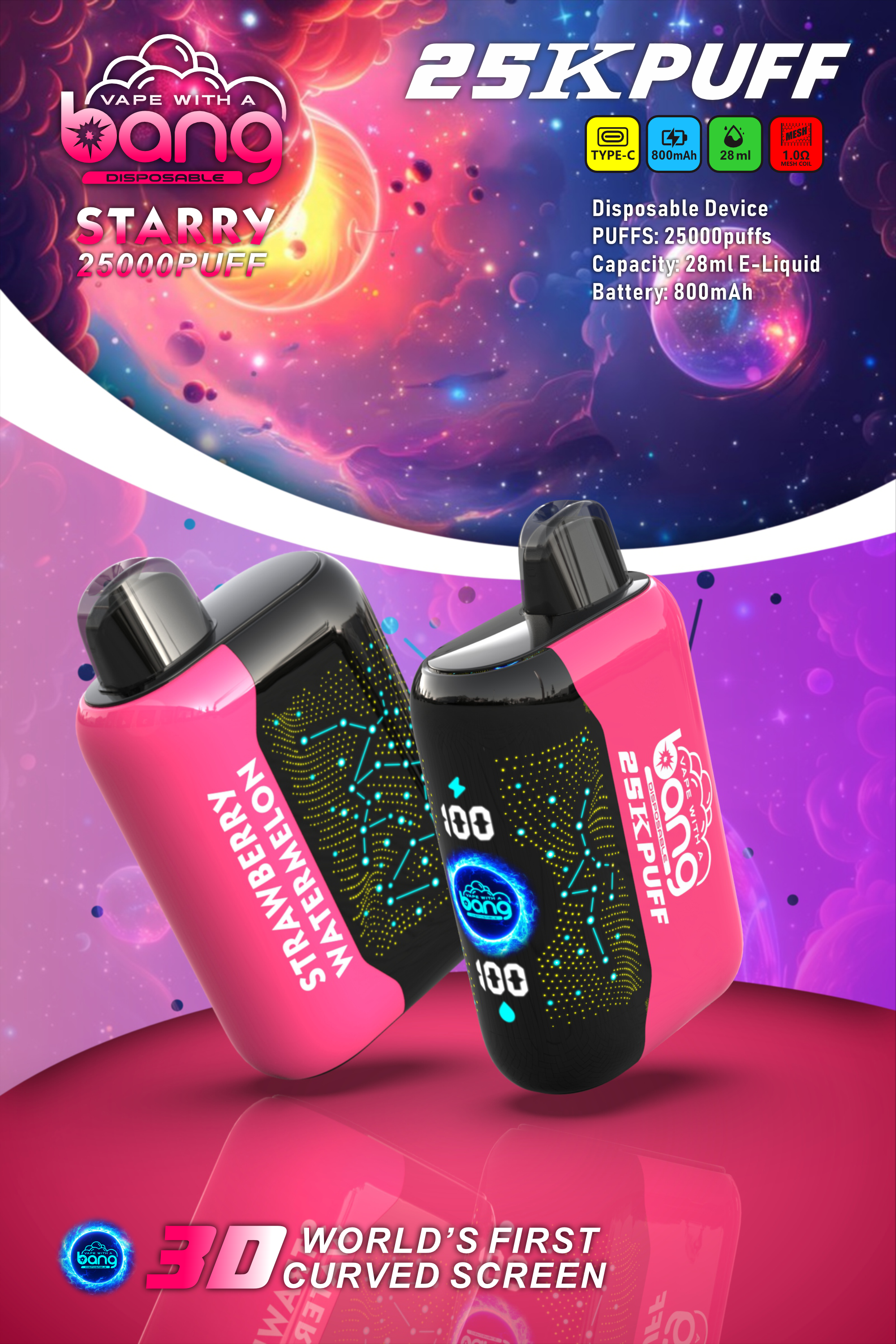 Bang Starry 25000 25k Puffs Pulse Dual Mode Digital Box Rechargeable Disposable Vapes Pen Wholesale