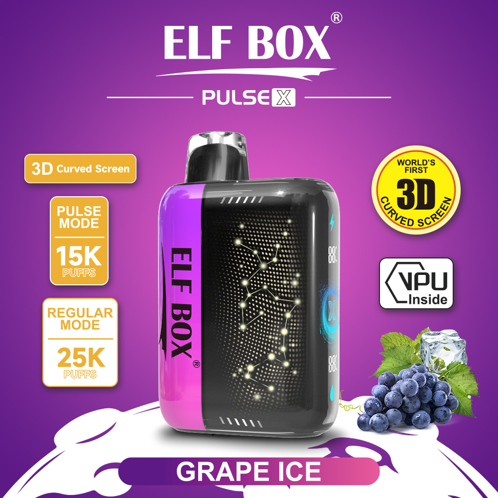 ELF BOX 25000 25K PUFFS PULSE X 0% 2% 3% 5% 3D CURVED LED SCREEN RECHARGEABLE VAPE PEN