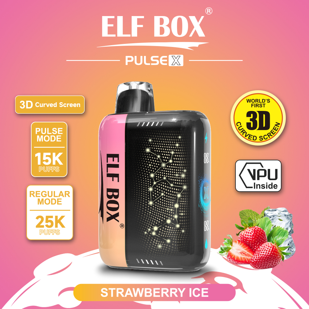 ELF BOX 25000 25K PUFFS PULSE X 0% 2% 3% 5% 3D CURVED LED SCREEN RECHARGEABLE VAPE PEN