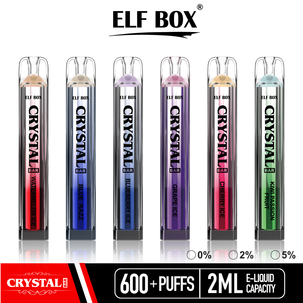 ELF BOX 600 PUFFS CRYSTAL BAR 0% 2% 5% NICOTINE RECHARGEABLE DISPOSABLE VAPE PEN