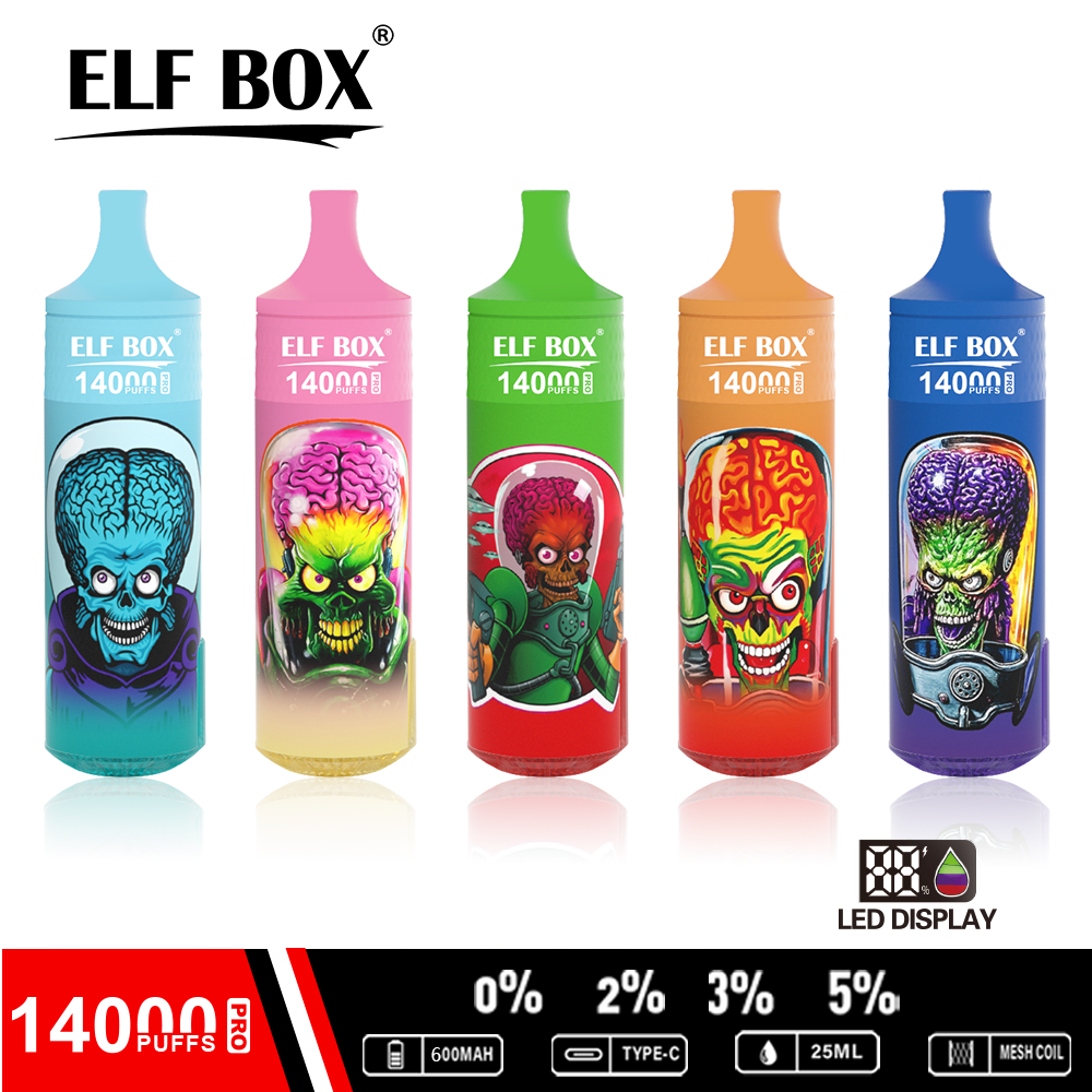 ELF BOX 14000 14K PUFFS PRO RGB PUFFS 0% 2% 3% 5% NICOTINE RECHARGEABLE DISPOSABLE VAPE