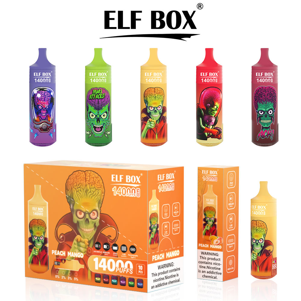 ELF BOX 14000 14K PUFFS PRO RGB PUFFS 0% 2% 3% 5% NICOTINE RECHARGEABLE DISPOSABLE VAPE