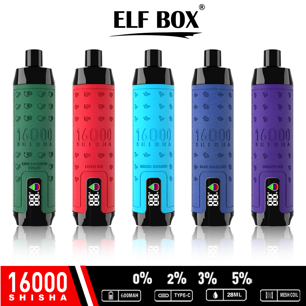 ELF BOX 16000 16K PUFFS SHISHA LEATHER WRAPPING 0% 2% 3% 5% NICOTINE DISPOSABLE VAPE