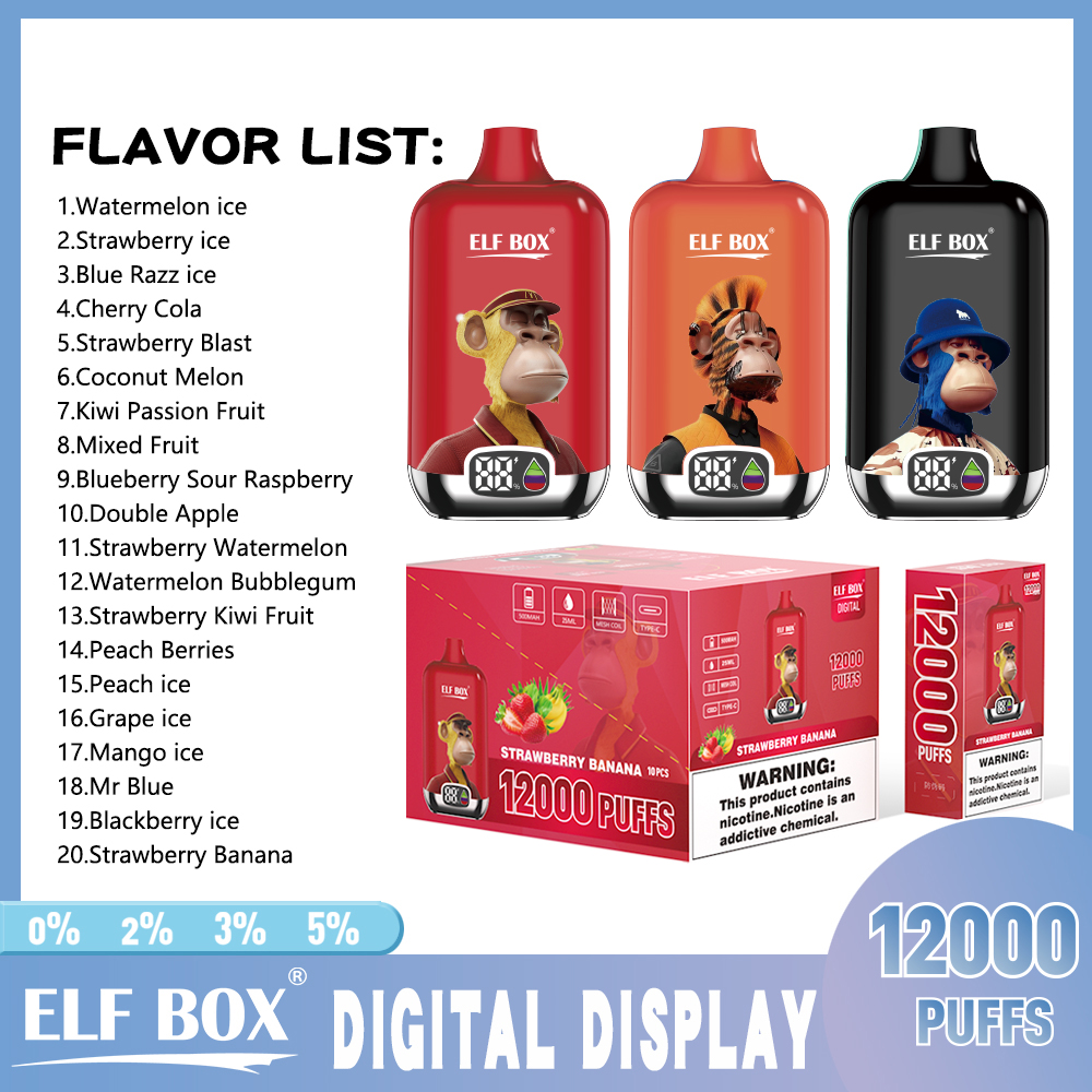 Elf Box Digital Box 12000 Original 12000 Puffs 0%2%3%5% Nicotine Salt Rechargeable Disposable E-Cigarette Vape-Vape shop
