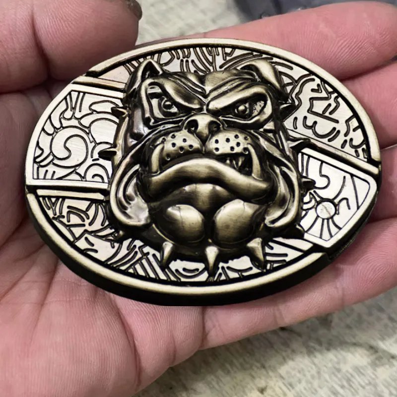 Fashion Punk Genuine Leather Belt With Knife - Bulldog Dog Head