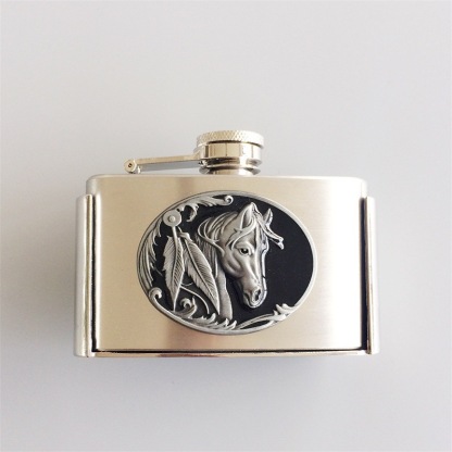 Fashion Punk Creative Belt Buckle With 3oz Flask - Horse