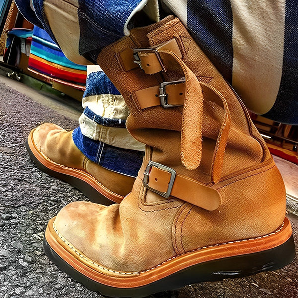 MEN'S CASUAL VINTAGE SUEDE BUCKLE FLAT BOOTS 94287848S