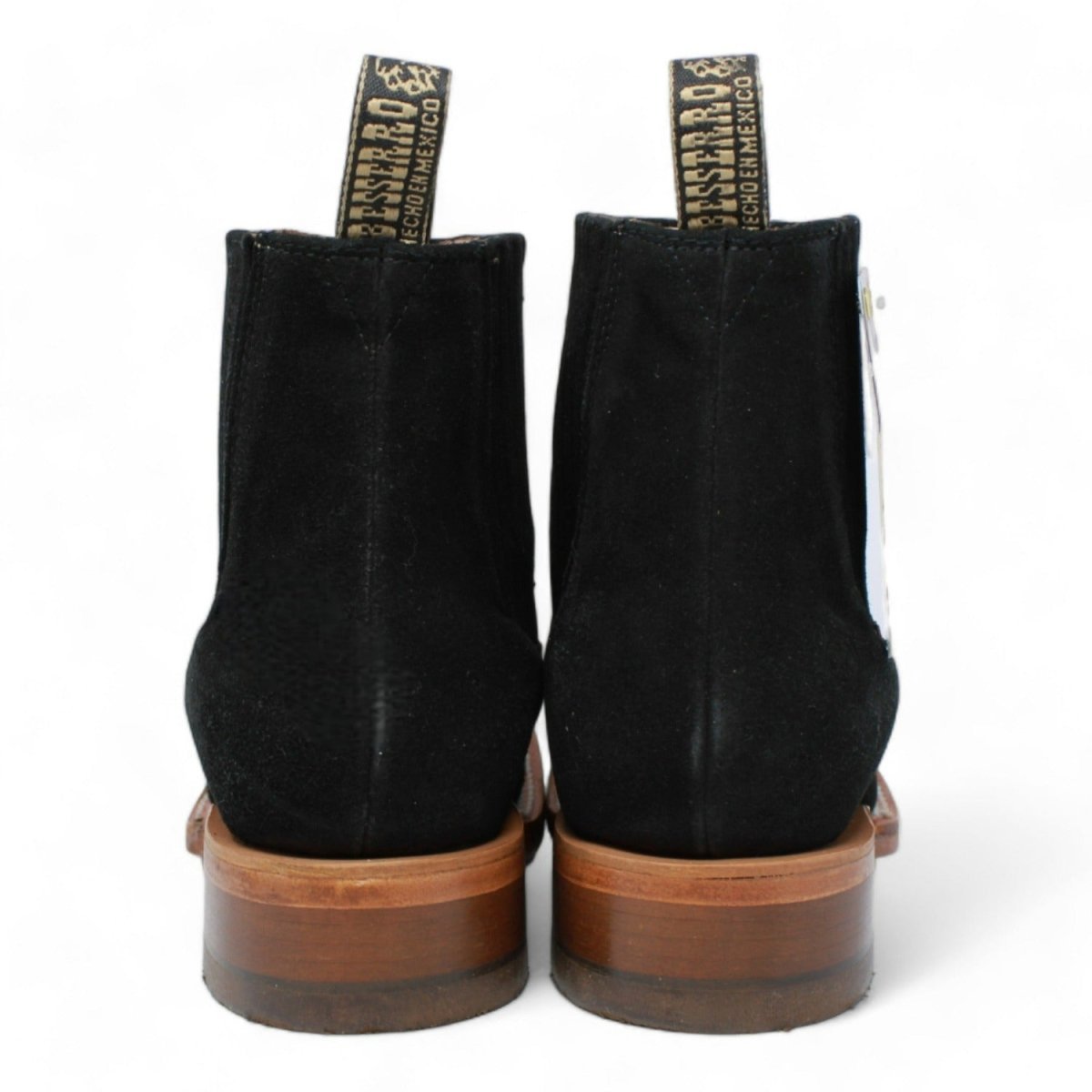 Genuine Suede Ankle Booties Square Toe Black Color