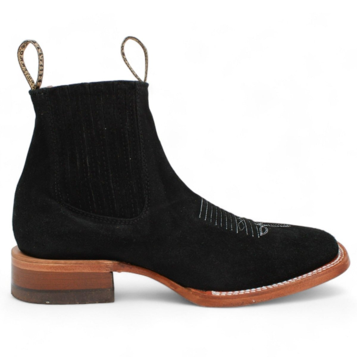 Genuine Suede Ankle Booties Square Toe Black Color