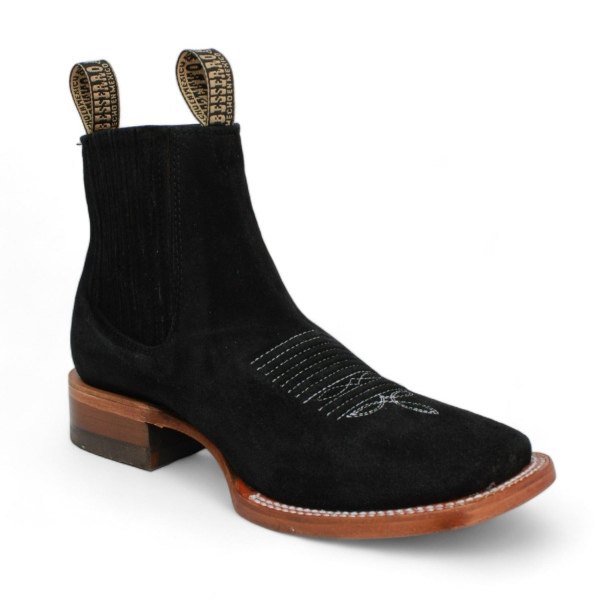 Genuine Suede Ankle Booties Square Toe Black Color