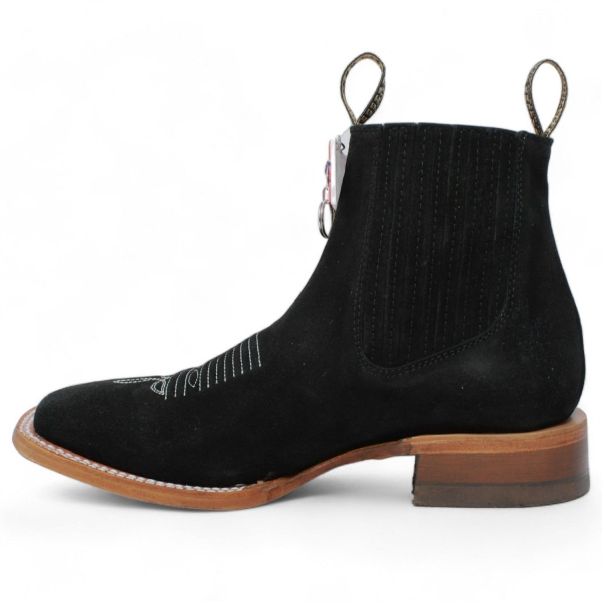 Genuine Suede Ankle Booties Square Toe Black Color