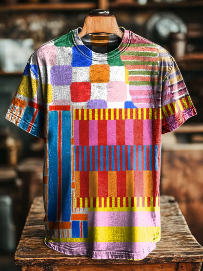 Vintage Geometric Colors Graffiti Art Pattern Print Casual Short Sleeve T-shirt