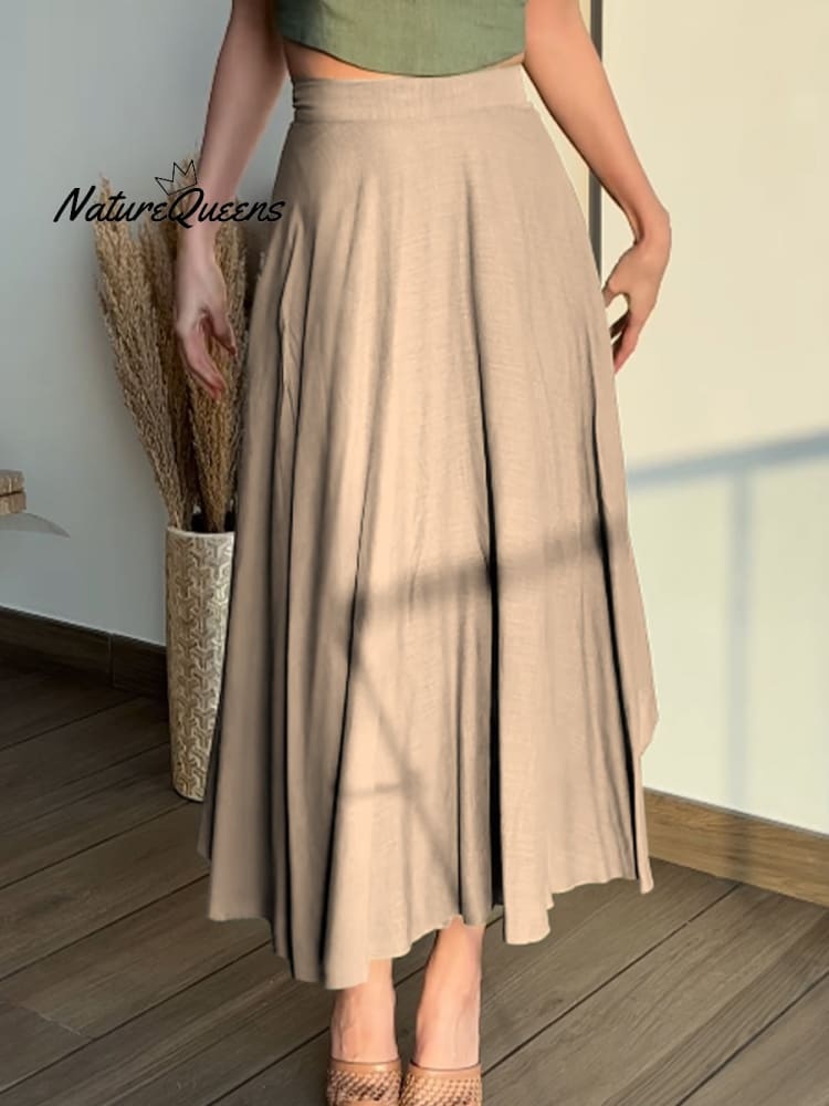 Women's Adjustable Cotton and Linen Wrap Skirt