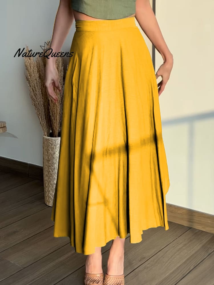 Women's Adjustable Cotton and Linen Wrap Skirt