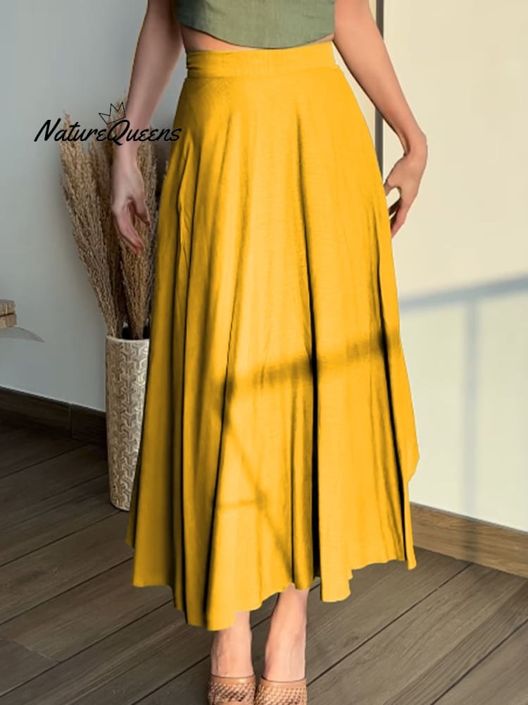 Women's Adjustable Cotton and Linen Wrap Skirt