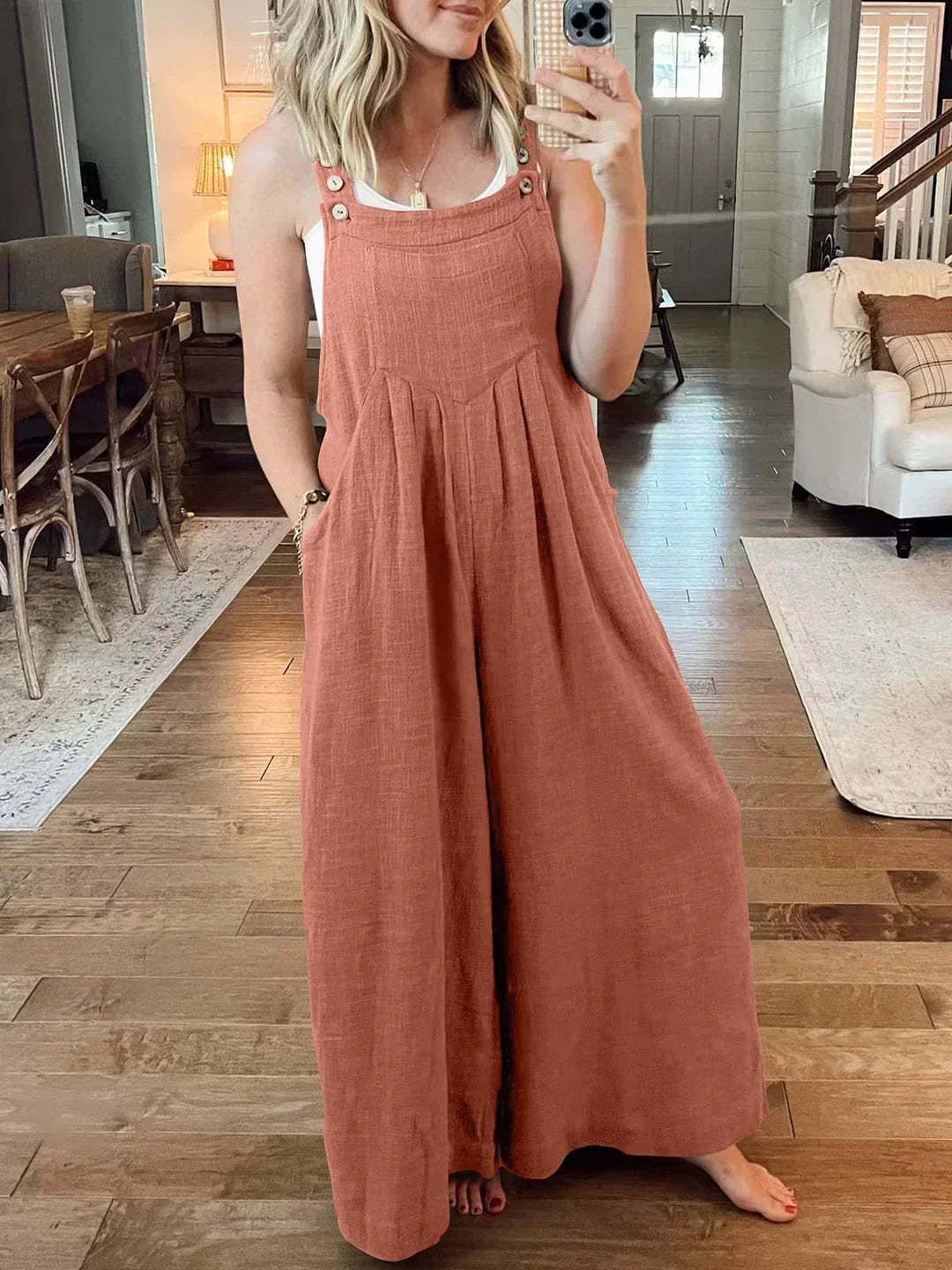 💝 Women's Sleeveless Jumpsuit with Wide Legs and Pockets