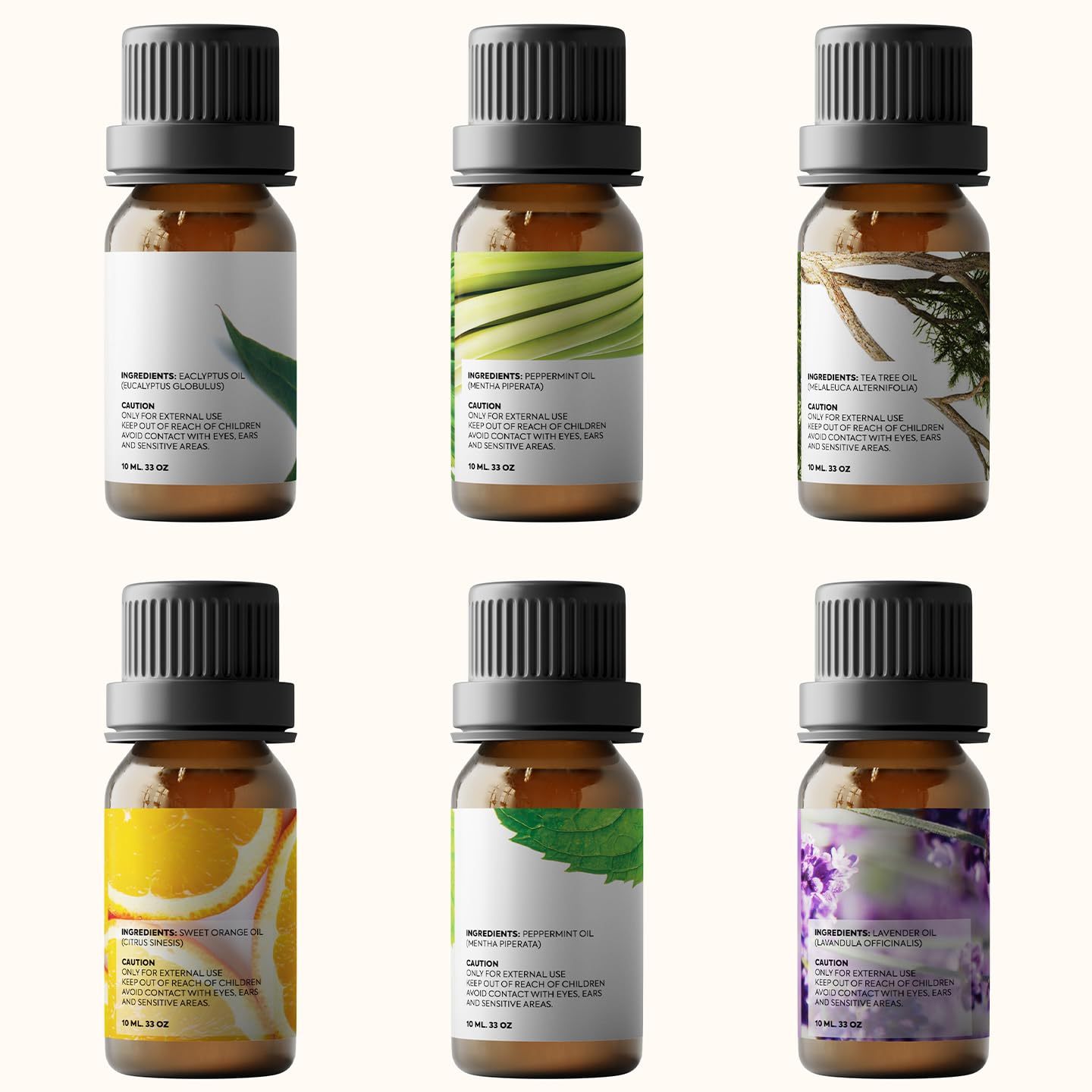 Essential Oils Set - Top 6 Aromatherapy Oils Gift Set-6 Pack, 10ml (Eucalyptus, Lavender, Lemongrass, Sweet Orange, Peppermint, Tea Tree)