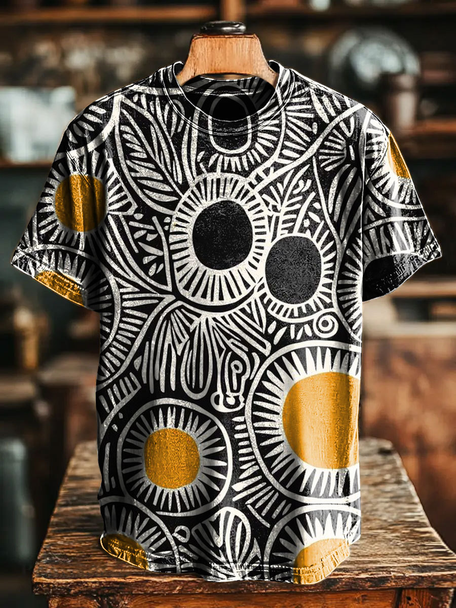 Vintage Geometric Colors Graffiti Art Pattern Print Casual Short Sleev