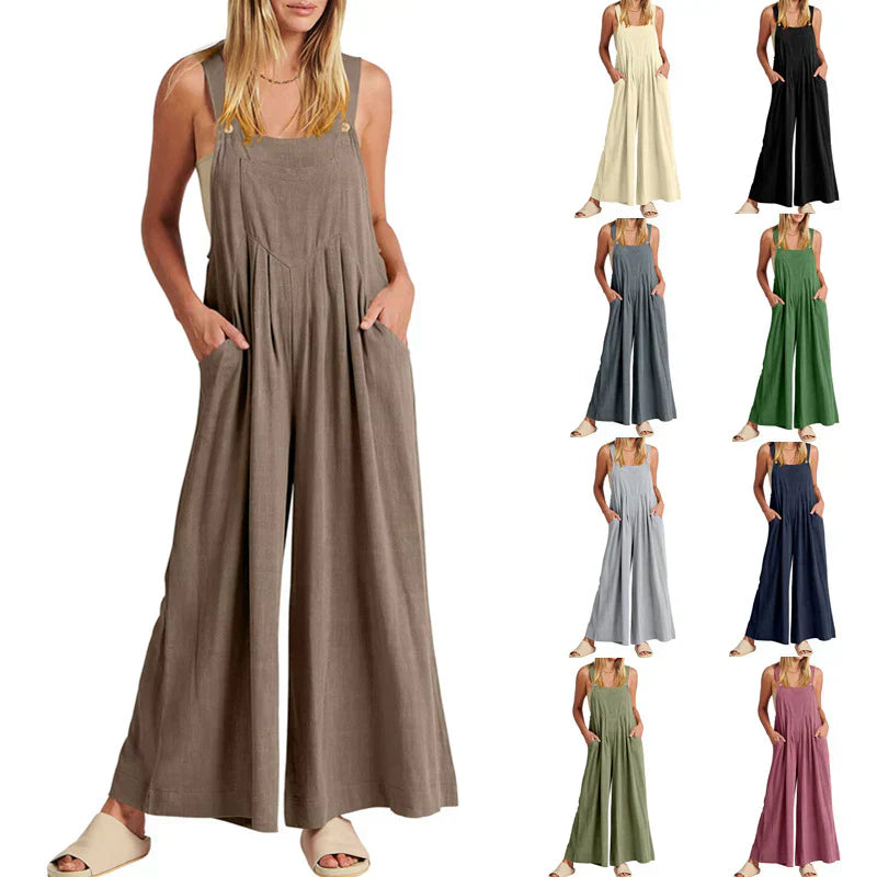 💝 Women's Sleeveless Jumpsuit with Wide Legs and Pockets