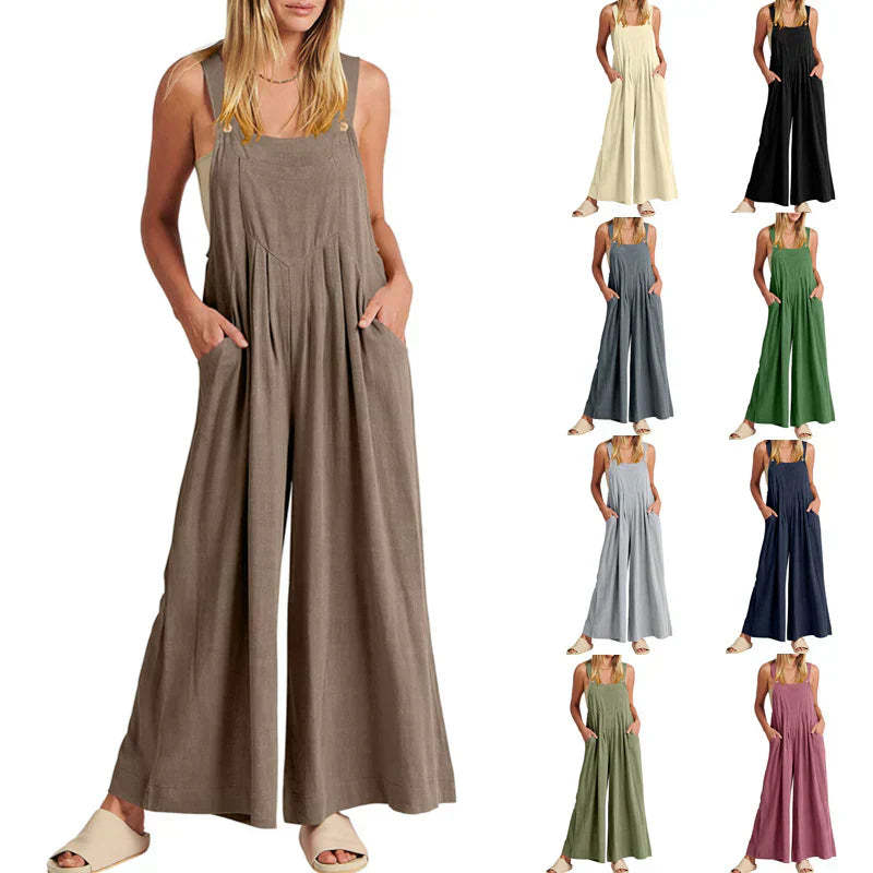 💝 Women's Sleeveless Jumpsuit with Wide Legs and Pockets