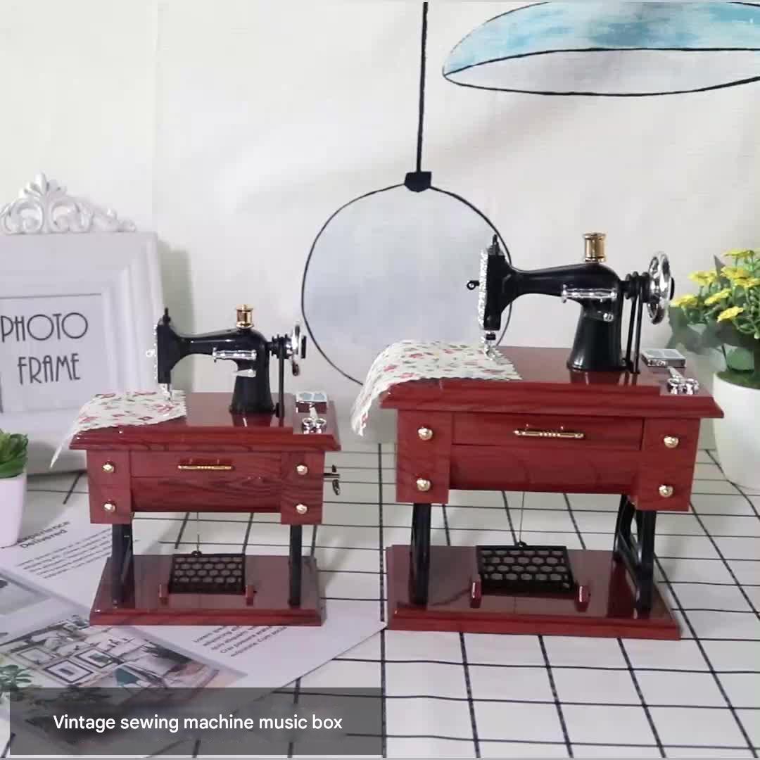 Vintage Imitation Wood Small Sewing Machine Model Music Box