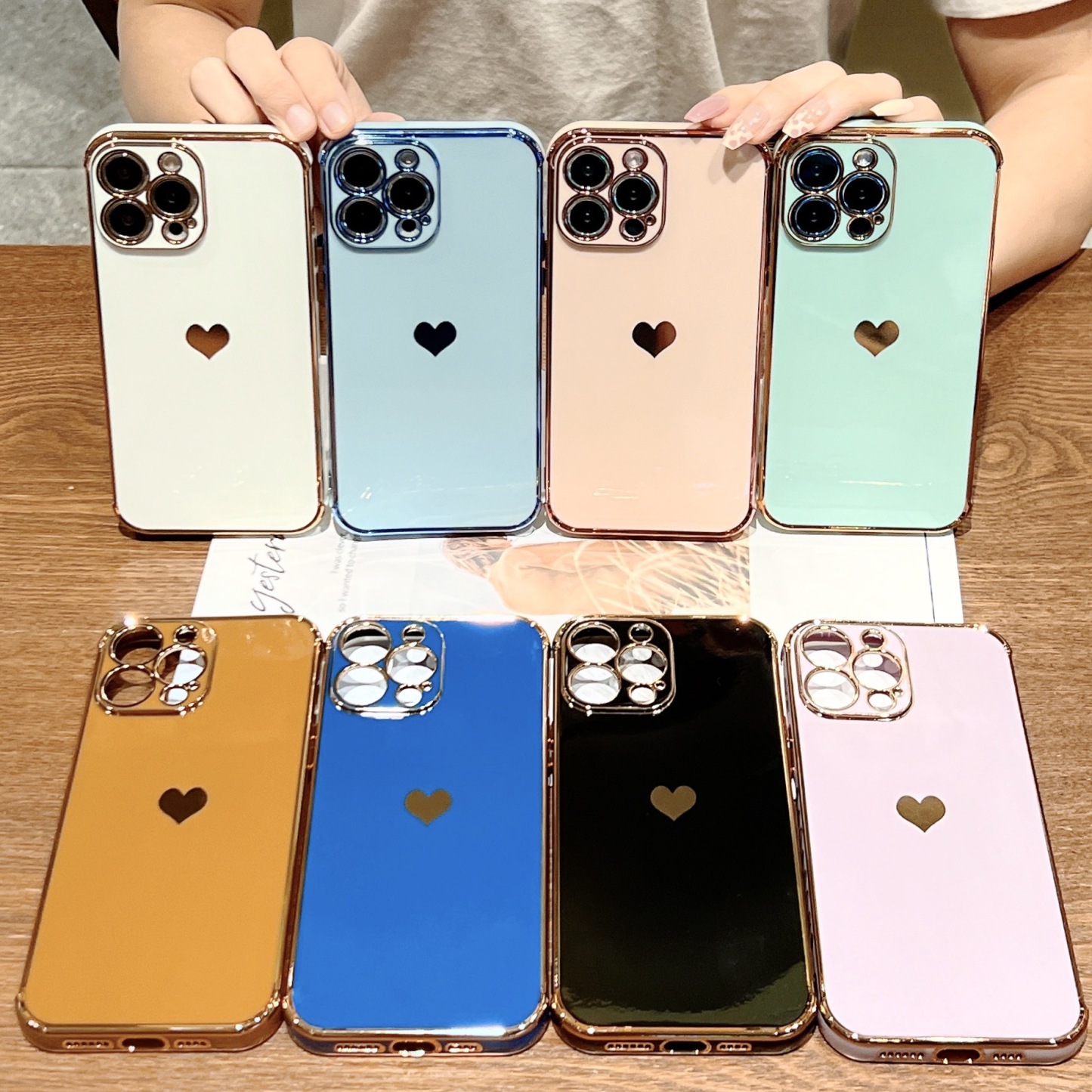 Electroplating side, heart shape mobile phone case