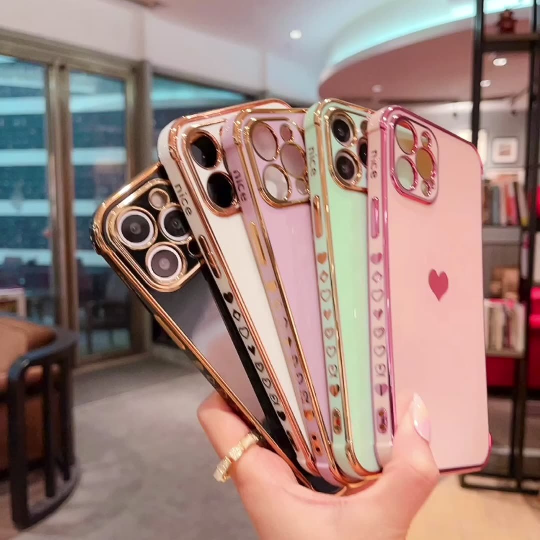 Electroplating side, heart shape mobile phone case