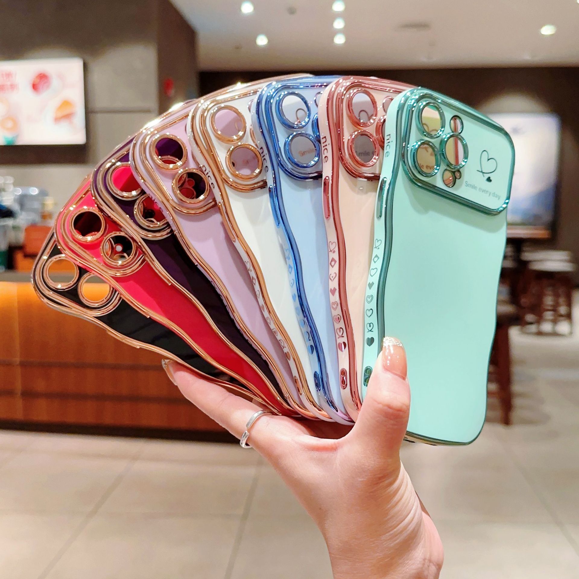 Electroplating big wave mobile phone case, Apple mobile phone side love anti-fall protective cover