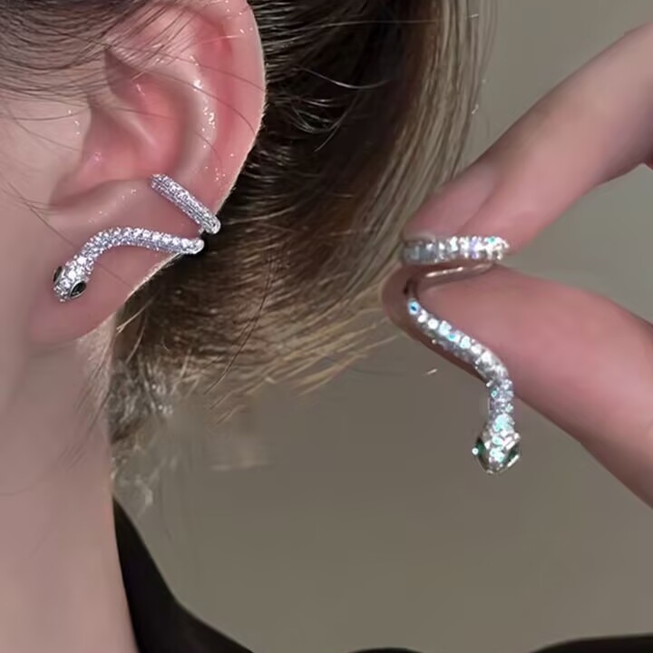 Fashionable and personalized full diamond snake-shaped earrings A Pair