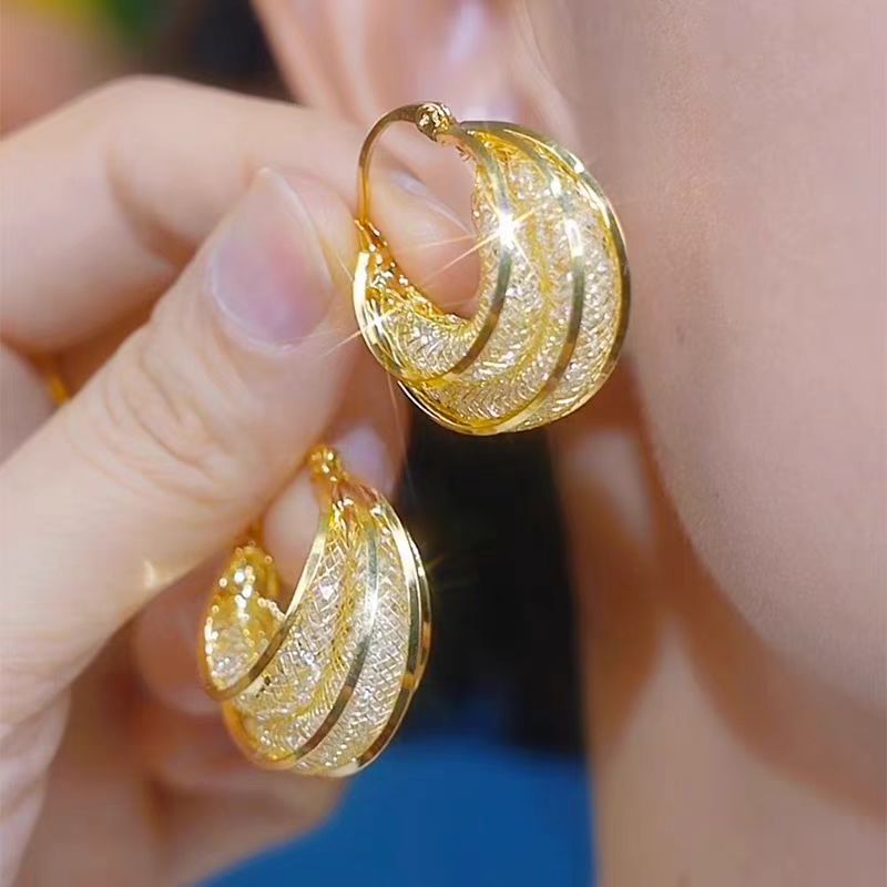 Fashion hollow mesh hoop earrings A Pair