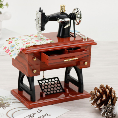 Vintage Imitation Wood Small Sewing Machine Model Music Box