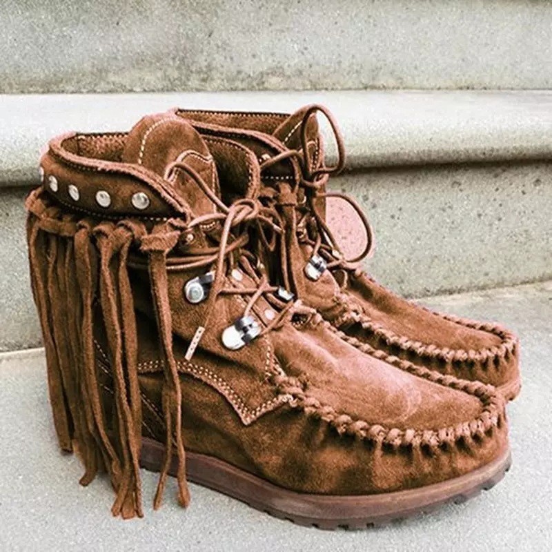 Women's round toe suede ethnic women's leather boots