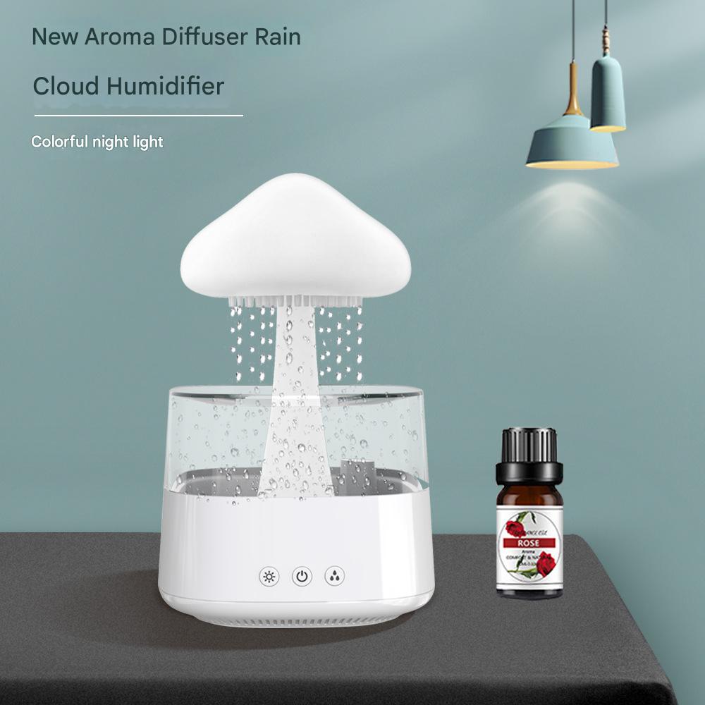 Cloud humidifier household creative large fog capacity colorful atmosphere light essential oil raindrop wood grain mushroom aromatherapy machine