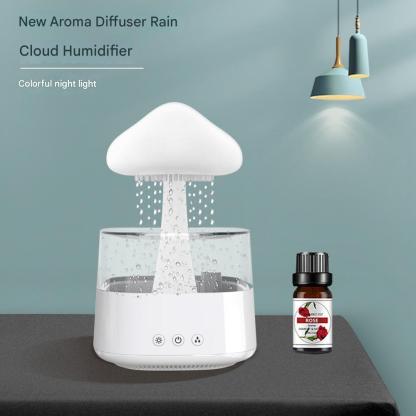 Cloud humidifier household creative large fog capacity colorful atmosphere light essential oil raindrop wood grain mushroom aromatherapy machine