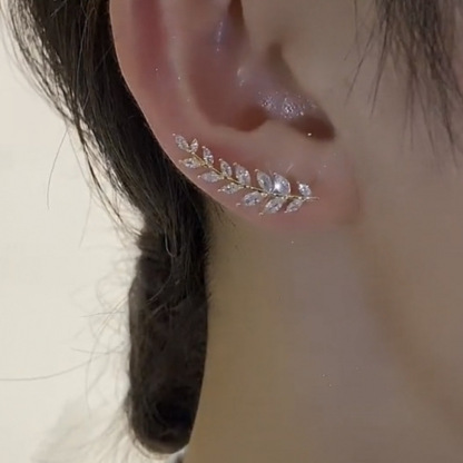 Light luxury zircon wheat ear one-piece earrings niche design super flash leaf earrings temperament versatile earrings