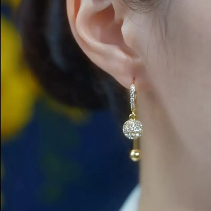 All-match gold diamond ball earrings A Pair