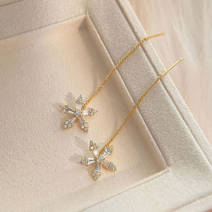 Tassel long flower earrings