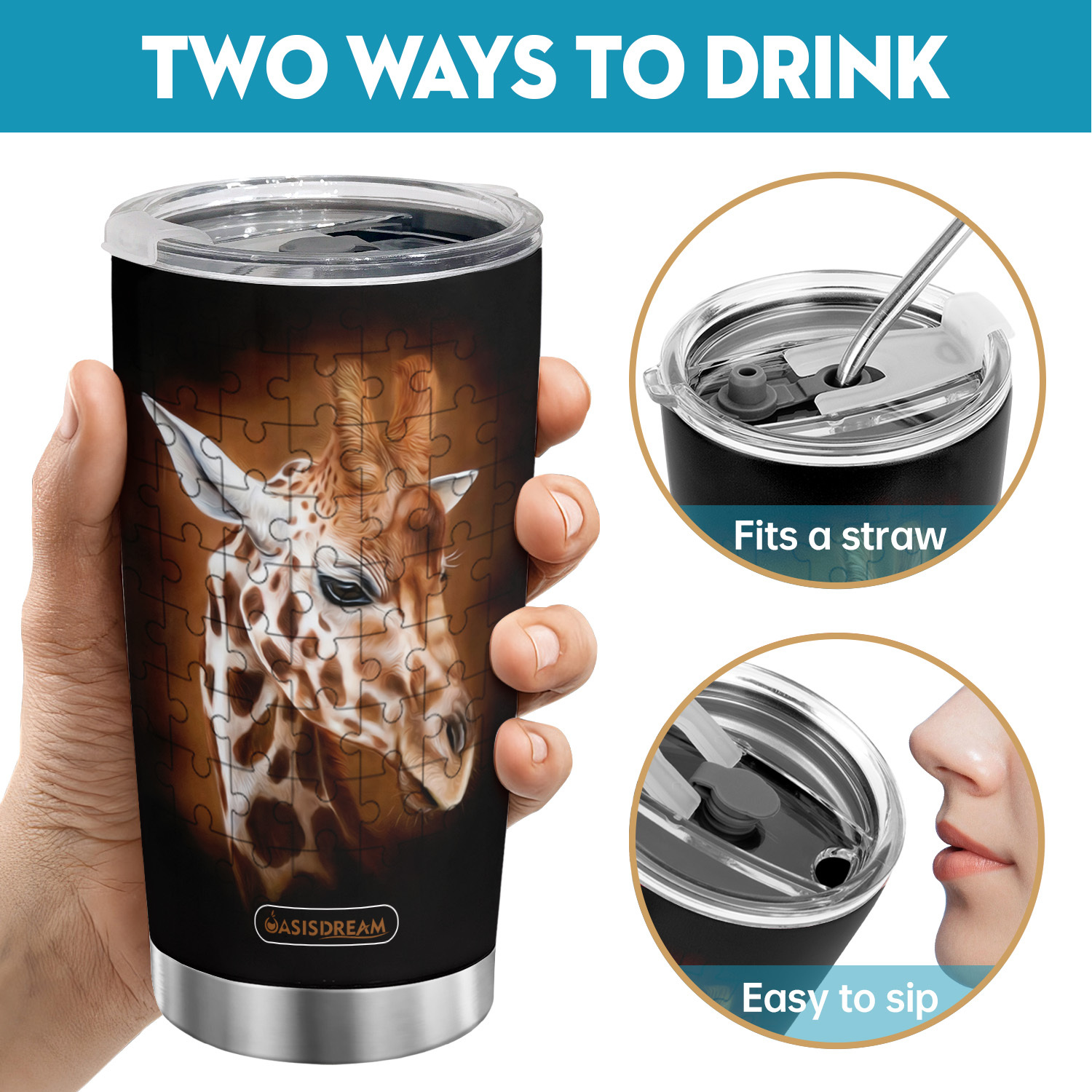 1pc Premium Giraffe Insulated Tumbler Cup - 20oz Stainless Steel Vacuum Flask with Lid, Double-Wall Insulation, Durable, Leak-Proof, Travel-Friendly Coffee Mug & Tea Cup for Hot and Cold Beverages